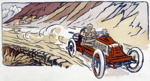 Renaultbil i Paris-Wien 1902 Teckning av Ernest Montaut (1878-1909).