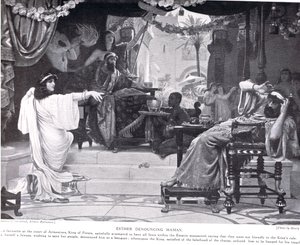 Esther fördömer Haman, illustration från 