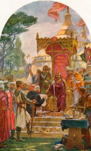 Kung John beviljar Magna Carta vid Runnymede, på stranden av Themsen nära Windsor, England, 15 juni 1215. Från Cassell