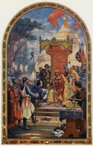King John signerar Magna Charta (färg litho) av Ernest Normand