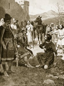 David, skottarnas kung, skipar rättvisa, illustration från "Hutchinson