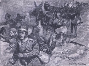 Grekernas flyg vid Larissa, illustration från Cassells History of England, 1900-talet av Ernest Prater