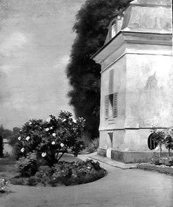 Trädgården och huset i Queue-en-Brie