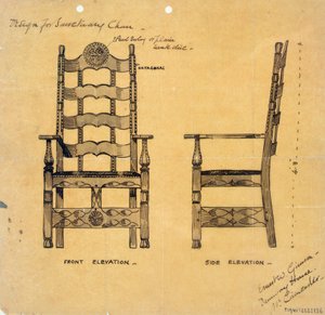 Design för Sanctuary Chair, ca 1905-25 (penna- och bläcktvätt på papper)