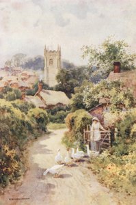 Bere Regis (färg litho) av Ernest William Haslehust