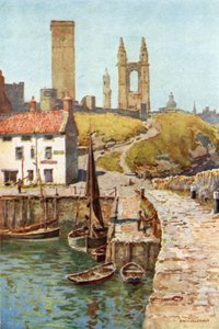 Cathedral Ruins, St. Andrews, från hamnen (färg litho) av Ernest William Haslehust