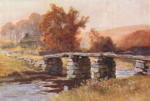 Clapper Bridge, Postbridge (färg litho) av Ernest William Haslehust
