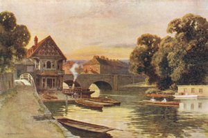 Folly Bridge, Oxford (färg litho)