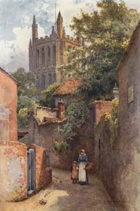 Gwynne Street från platsen för Nell Gwynnes födelseplats (färg litho) av Ernest William Haslehust