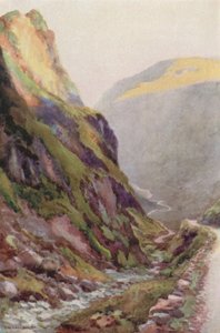 Honister Pass Dawn (färg litho) av Ernest William Haslehust