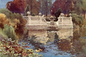 Lancaster Gate Fountain, Kensington Gardens (lito i färg) av Ernest William Haslehust