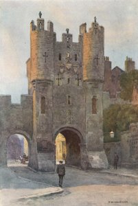 Micklegate Bar (färg litho) av Ernest William Haslehust