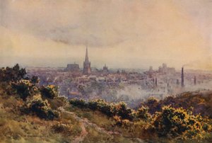 Norwich från Mousehold Heath (färg litho) av Ernest William Haslehust