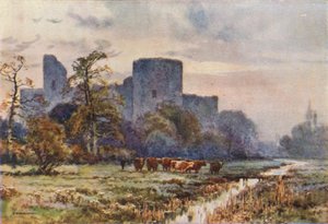Pevensey Castle from the Meadows (färg litho) av Ernest William Haslehust