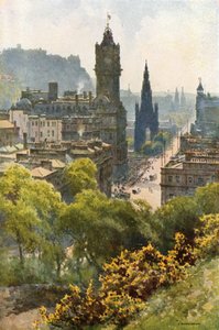 Princes Street från Calton Hill (färg litho) av Ernest William Haslehust