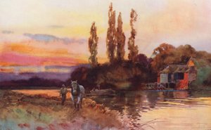 Floden Themsen: Iffley (färglitografi) av Ernest William Haslehust
