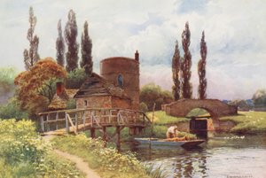 Floden Themsen: Inglesham Round House (färglitografi) av Ernest William Haslehust