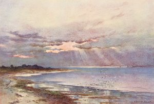 Floden Themsen: Med utsikt söderut till Nore (färglitografi) av Ernest William Haslehust