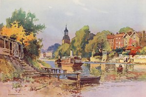 Floden Themsen: Sunbury (färglitografi) av Ernest William Haslehust
