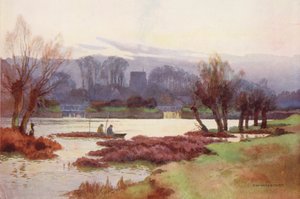 Floden Themsen: Sutton Courtney Weirs (färglitografi) av Ernest William Haslehust
