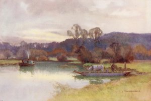 Floden Themsen: Vy över Nuneham Woods (färglitografi) av Ernest William Haslehust