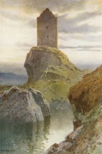 Smailholm Tower (färg litho) av Ernest William Haslehust