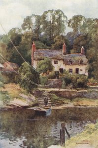Färjan, Overton-on-Dee (lito i färg) av Ernest William Haslehust