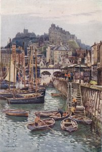 Fiskehamnen, Folkestone (färg litho) av Ernest William Haslehust