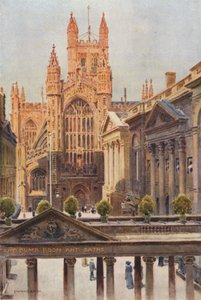 The Grand Pump-Room and Abbey, Bath (färg litho) av Ernest William Haslehust