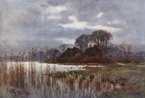 The Mill Pond, Beaulieu (färg litho) av Ernest William Haslehust
