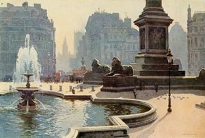 Trafalgar Square (lito i färg) av Ernest William Haslehust