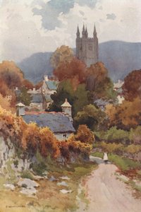 Widecombe on the Moor (färg litho) av Ernest William Haslehust