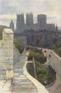 York från stadsmurarna (färg litho) av Ernest William Haslehust