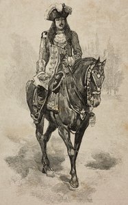 Greve av Turin Vittorio Emanuele av Savojen i kostym av Vittorio Amedeo II av Savojen vid Villa Borghese-turneringen i samband med silverbröllop av Umberto I och Margherita av Savojen, Rom, Italien