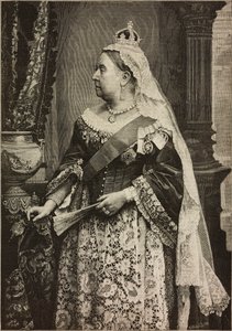 Hennes Majestät Drottning Victoria vid firandet av 50-årsdagen av hennes kröning, gravyr av Ernesto Mancastroppa från foto av Walery, från L