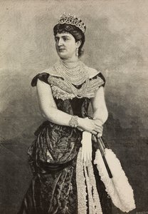 Margareta av Savojen (1851-1926), drottning av Italien från 1878 till 1900, foto av Cattani, Bertelli och de Hagen, gravyr av Ernesto Mancastroppa från L