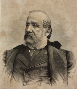 Porträtt av Gerolamo Induno (1825-1890), italiensk målare, gravyr av Ernesto Mancastropa från fotografi av Guigoni och Bossi, från L
