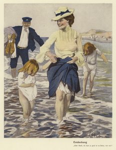 Familj vid havet (färg litho)