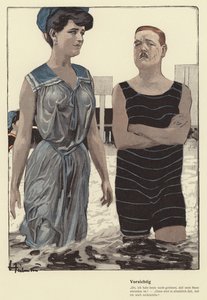 Man och hans gifta älskarinna badar (färg litho)