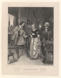 Man ber om en kvinnas hand Goldschmieds Töchterlein (titel på objekt) Guldsmedens dotter (serietitel) av Ernst Friedrich Oldermann