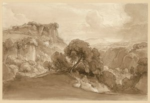 Skogklätt italienskt bergslandskap av Ernst Fries
