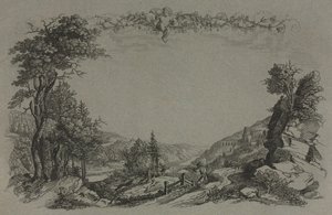 Sex vyer av Heidelbergs slott: Omslag, jaktscen, 1820. av Ernst Fries