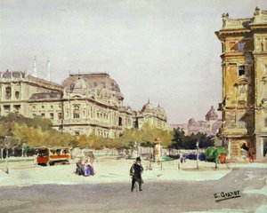 Ring och operahus i Wien, Österrike (akvarell på papper)
