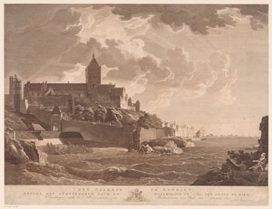 Utsikt över Valkhof i Nijmegen Valkhof i Nijmegen, bredvid den förstörda av översvämningen 1784, i öster (titel på objekt) av Ernst Karl Gottlieb Thelott