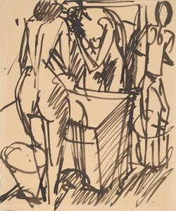Naken med en spegel, stående framför ett tvättställ, 1908-1910. av Ernst Ludwig Kirchner