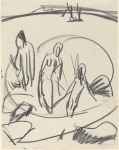 Tre badande i havet, ca. 1914. av Ernst Ludwig Kirchner