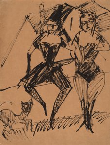 Två dansare med en katt, 1913. av Ernst Ludwig Kirchner