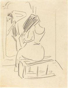 En kvinna som kammar sitt hår framför en spegel av Ernst Ludwig Kirchner
