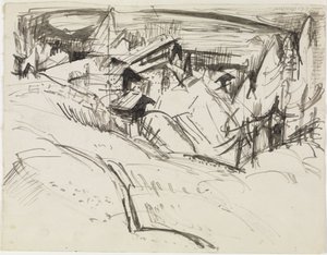 Alp med stugor och granar av Ernst Ludwig Kirchner