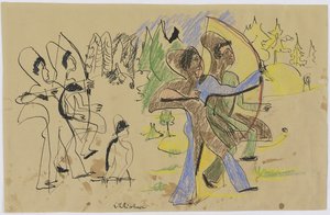 Archers, ca 1935 (penna och krita på brunt papper) av Ernst Ludwig Kirchner